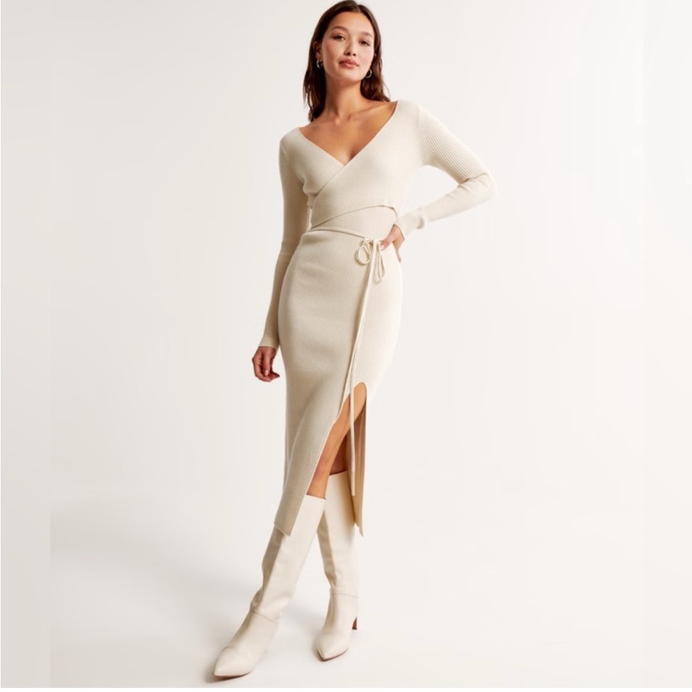 Abercrombie and Fitch Long-Sleeve Wrap Midi Sweater Dress
